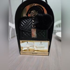 New ALDO Jerilini Black Quilted Crossbody Gift Bag Set W/ Puff Charm